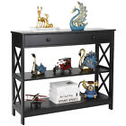 Console Table with Drawer Storage Shelf Black Sofa Table Hallway Furniture