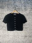 Reformation Black Ribbed Cashmere Crop Cardigan Sweater Short Sleeve Polo Sz XS