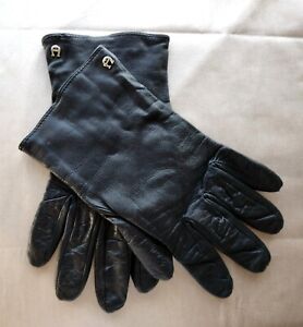 VINTAGE Etienne Aigner black leather gloves (L) cashmere lining