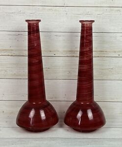 Large Red Glass vase 16” Tall Matching Pair