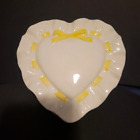 New Listing Heart Shaped White Ruffled W/Trimmed Yellow Ribbon Trinket Box