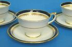 6Pc LOT AYNSLEY EMBASSY LEiGHTON SCALLOPED GOLD & COBALT BLUE 3> CUP & 3> SAUCER