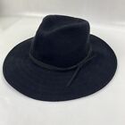 WYETH Whitney Panama Black Woven Wide Brim Fedora Leather Trim Hat