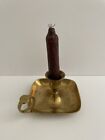 New ListingVintage Brass Candlestick With Candle Square Base Finger Loop