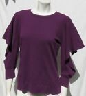 $99 CABI #3708 French Violet ¾ Flounce Sleeve Peek Pullover Sweater Top US M EUC