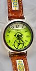 Fossil Watch w/Watch Gears Floating in Green Oil Brown Leather Band WW-8320