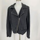 cAbi Women's Dark Grey Cotton Asymmetrical Zip Moto Jacket Top Size M #775
