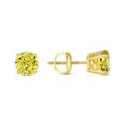 1 Ct Round Canary Created Diamond Real 14K Yellow Gold Earrings Studs Screw Back