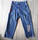 Vintage Paco Jeans Embroidered Dragons JNCO Style Baggy Y2K Rave Denim Sz. 34x31