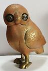 Vintage Large Brass Owl Figurine, Hand Painted Details, 1970'a