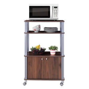 3-Tier Trolley Microwave Oven Stand W/ Rolling Cart Kitchen House Use  Walnut