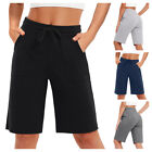 Women Sweat Shorts Pockets Athletic Lounge Sports Workout Bermuda Knee Trousers