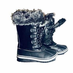 Mishansha Women's Snow Boots 6.5 Fur Lined Waterproof Black Winter Mid Calf Cozy