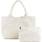 New Large Woven Women’s Handbag Vegan Leather Tote Bag Creamy White