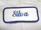 SILVA  USED EMBROIDERED  SEW ON NAME PATCH TAGS BLUE ON WHITE