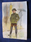 Victorian Trade Card  WORLD'S FAIR EXHIBIT Boston Rubber Shoe Man in Rain  H8