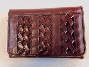 Vintage Etienne Aigner Oxblood Red Leather Bi Fold Wallet Braided Snap Zip