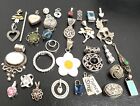 Vintage-Now Pendant Lot 925 Turquoise Amethyst Mother Of Pearl Onyx 30+ All Wear