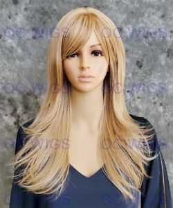 Long Layered Flip Human Hair Blend Heat Safe Wig Golden Blonde Mix EVAN 24/613