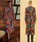 Farm Rio Women's Smocked Multicolor tropical Shapes  Midi Dress XL Anthropologie