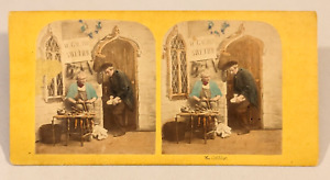 French Cobbler Savetier Stereoview Photo Shoe Repair Color Tinted