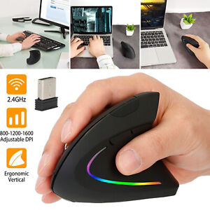 Ergonomic Mouse Optical Vertical Mice 6 Keys USB Wireless 2.4GHz 1200DPI For PC
