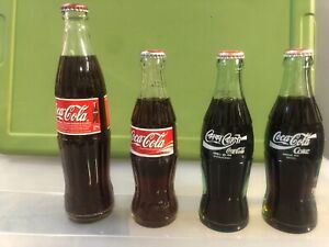 SET of 4 Full Glass Coca Cola Bottles - German 0.33L, Bangladesh, Brazil & Other