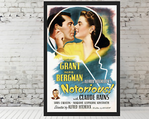 Notorious movie poster Alfred Hitchcock Gary Grant Ingrid Bergman 11x17