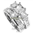 2.58ct Princess Cut CZ Womens Stainless Steel Wedding Engagement Set Rings