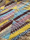 60s Full Quilted Bedspread Patchwork Quilt Squares Vintage Hippie Groovy 80X72”