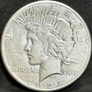 1928 - P PEACE SILVER DOLLAR RARE XF DETAILS KEY DATE COIN MINTAGE 360,649