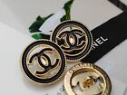 2 Chanel Stamped Round Black Gold CC Buttons 20 mm Lot of 2