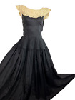 Vintage 40s Rayon Formal Prom Dress Lace Collar Full Skirt