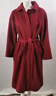 VINTAGE 1980's red wool mix long button fasten belted lined coat size 12 - 14