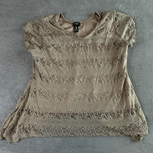 Shannon Ford Blouse 2x Petite Brown Lace Floral Sleeveless Scoop Neck Womens