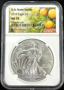 NGC MS 70 2019 AMERICAN SILVER EAGLE FLORIDA U.S. STATE SERIES 7K Label