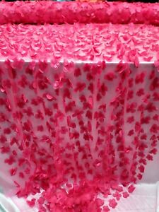 Fuchsia Fabric Lace 3d Floral Flowers On Mesh Fabric Sold by Yard Butterflies