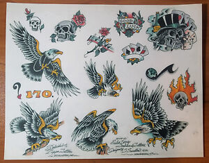 Sailor Jerry Swallow Traditional Vintage Style Tattoo Flash Sheet 11x14