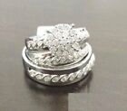 2.30 Ct Real Moissanite Wedding His/Hers Trio Ring Set 14K White Gold Plated