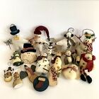 Lot Primitive Snowman Christmas Ornaments Fabric Ornies Resin Handmade Mix Of 17