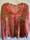 CAbi Womens Silk Blouse Small Top Embroidered Ties Peach Floral Multicolor