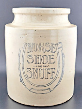 Rare Double-Sided Horse Shoe Snuff Jar - Vintage Stoneware - Tobacciana