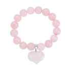 Rose Quartz Beaded Stretch Heart Charm Bracelet Gift Jewelry for Women Ct 183