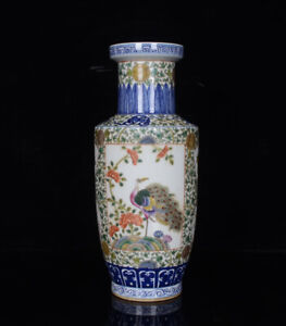 New ListingChinese Pastel Porcelain HandPainted Exquisite Flowers&Birds Vase 19946