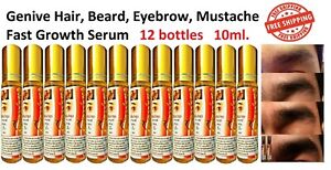 x12 Hair Fast Growth Serum Genive Long Longer Beard Eyebrow Thicker Vitamin 10m.
