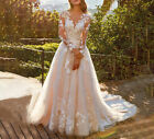 Plus Size Wedding Dresses V Neck Long Sleeves Lace Appliques A-Line Bridal Gowns