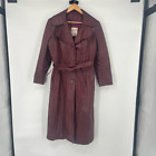 VINTAGE Vanessa Leather Trench Coat Womens Size Large Red Full Length Argentina