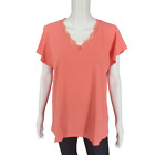 Denim Co Favorite Jersey Modern Top w Lace Trim Medium Sz Coral Casual Tee Shirt