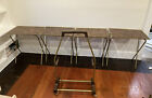 Vintage TV Trays With Rolling Stand Cart Set of 4 Faux Parquet Wood Metal Retro