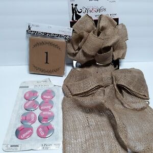 Lot of 4 Wedding Decorations Bridal Party Pins Burlap Bows Table Card Numbers
